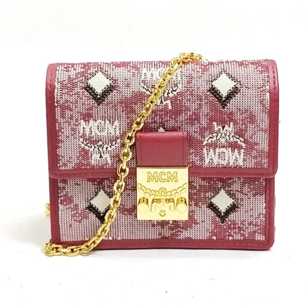 MCM Mini Shoulder Bag Pochette Rose Leather and Canvas authentic
